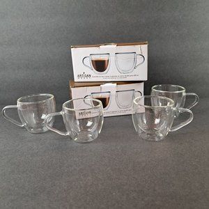 Godinger Double Wall Espresso Coffee Glass Mugs- Set of 4